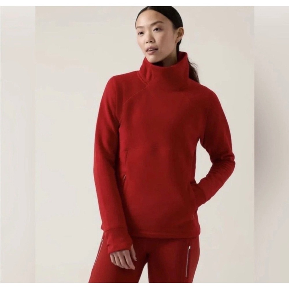 Athleta‎ Altitude Polartec Funnel Neck Red Activwear Sweatshirt Size Small